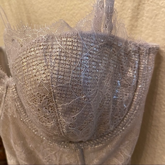 NWT~VICTORIA’S SECRET Light Gold Metallic Lace Bra Top Size 34C - Picture 3 of 8